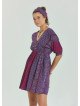 V Neck Elastic Waist Backless Purple Flower Dress 4566